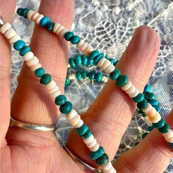 Vintage Turquoise nugget & Spiny Oyster Shell Heishi Necklace 30” - Picture 8 of 10